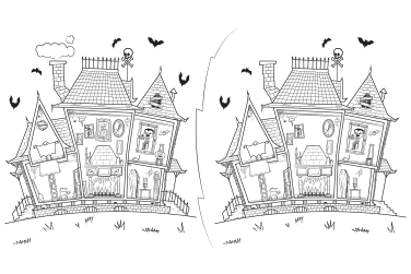 Two haunted houses with bats.
