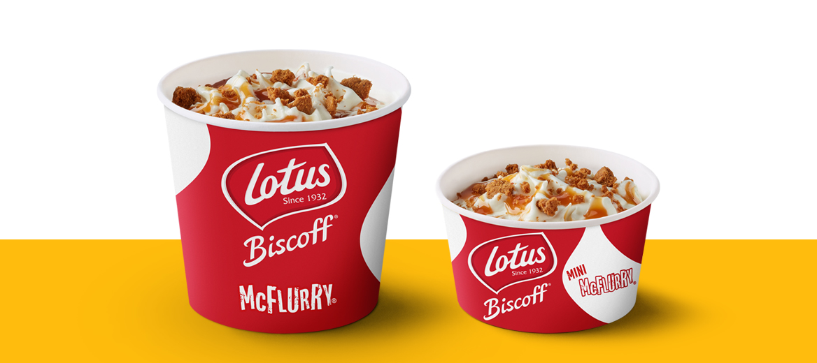 Lotus Biscoff® McFlurry® on a yellow shelf.