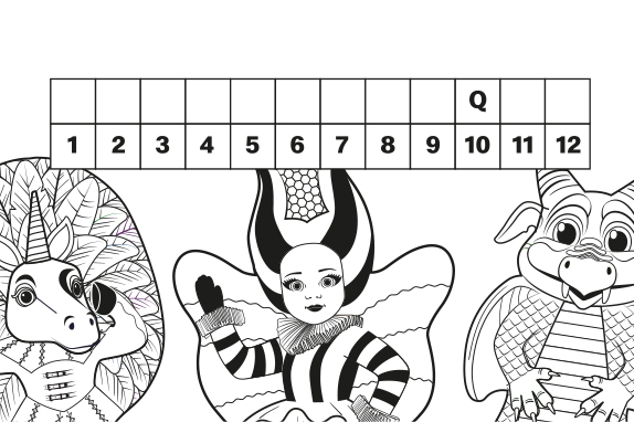 An activity sheet with a code and The Masked Singer characters.