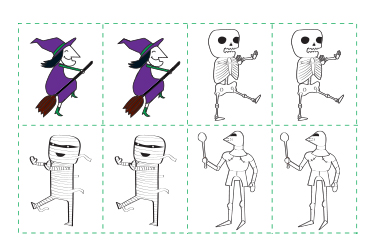  Mummies, monsters, skeletons and witches.