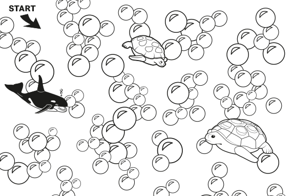 An activity sheet featuring a bubble maze leading to a Happy Meal® treasure chest.