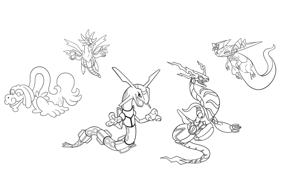 Pokémon characters outlined in black on a white background