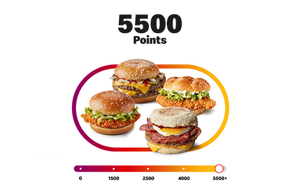 My McDonald’s Rewards points bar with 5500 points with McSpicy®, Mighty McMuffin™, McCrispy or a Double Quarter Pounder with Cheese.