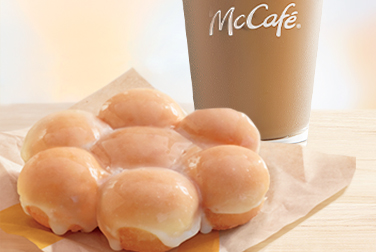 the glazed pull apart donut with a McCafé iced coffee